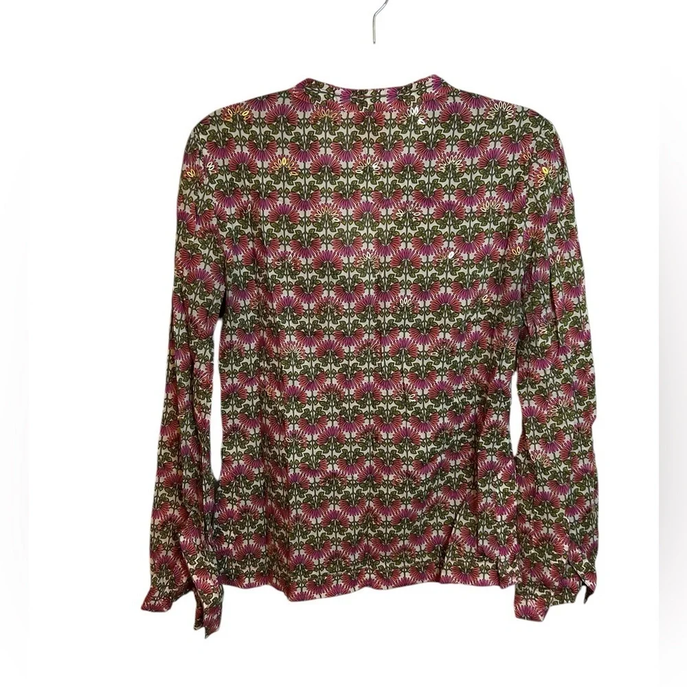 Tory Burch Pink Green Floral-Print Long Sleeve Tunic